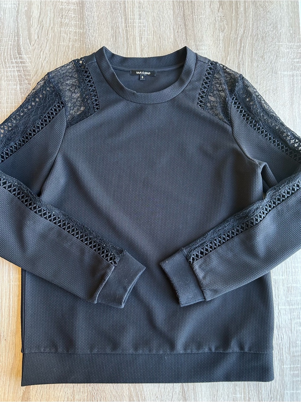 Tout A Coup Black Lace Detail Long sleeve Parisian Top S Small